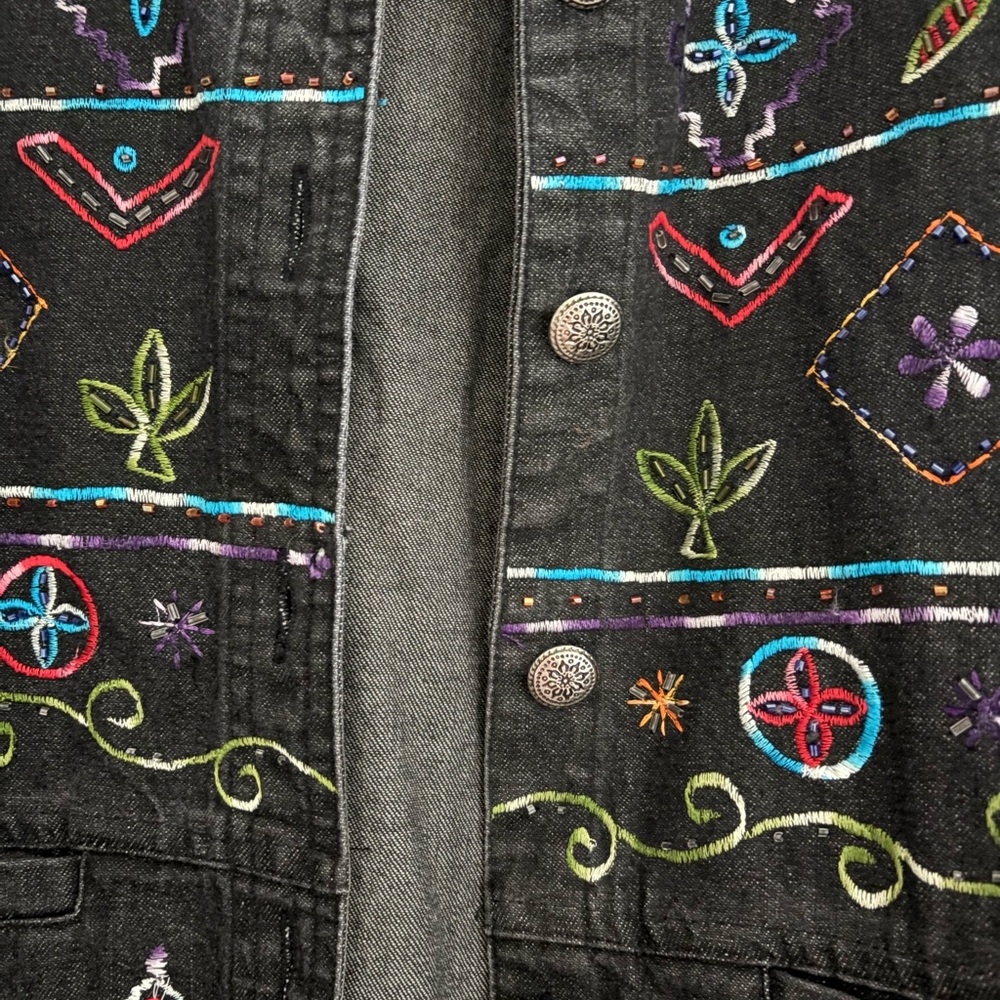 New Directions Colorful Embroidered Jean Jacket - Picture 3 of 5
